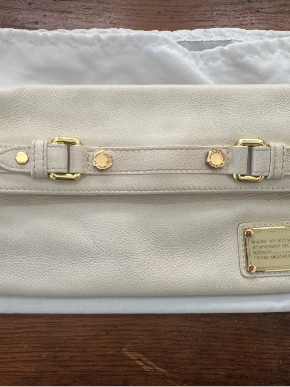 Marc by Marc Jacobs Cream Leather Wristlet Clutch with Gold Hardware